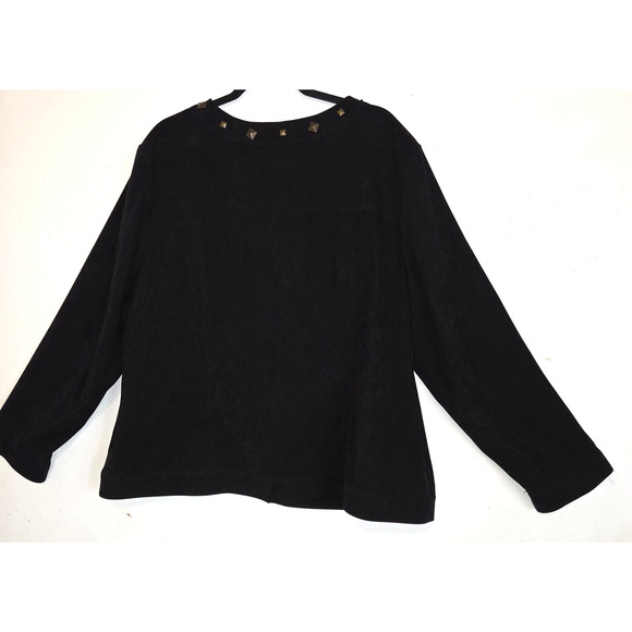 Sag Harbor Black Jacket Shirt Plus Sz 2X Faux Suede Top Studs Pockets Studded - Picture 5 of 16